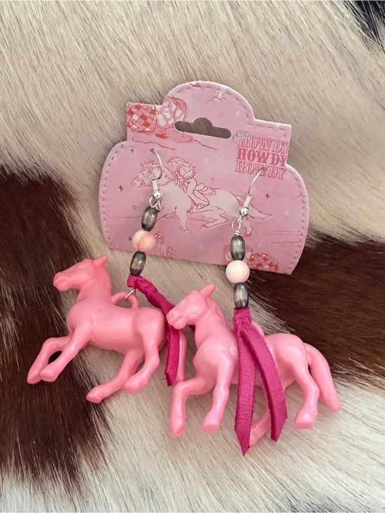 Bohemian Cowgirl Jewelry - ❤️ 925 Pink Conch Cowgirl Pony Horse Rodeo Earrings Leather Tassels Beads